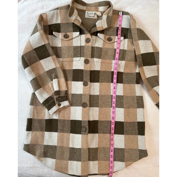 Field Flower Anthropologie Sweater Coatigan Wool Cardigan Brown Plaid Check M - Picture 10 of 11